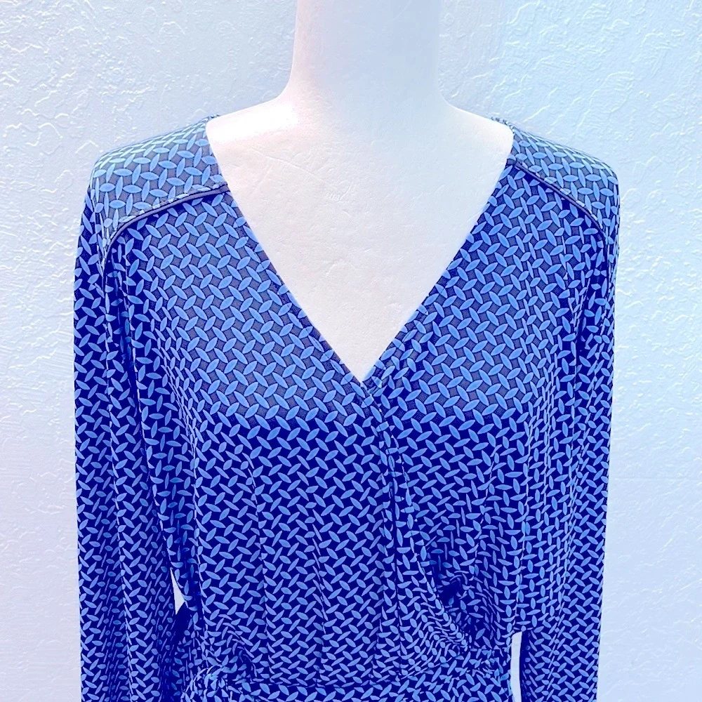Jones New York Blue Black Wrap Maxi Dress